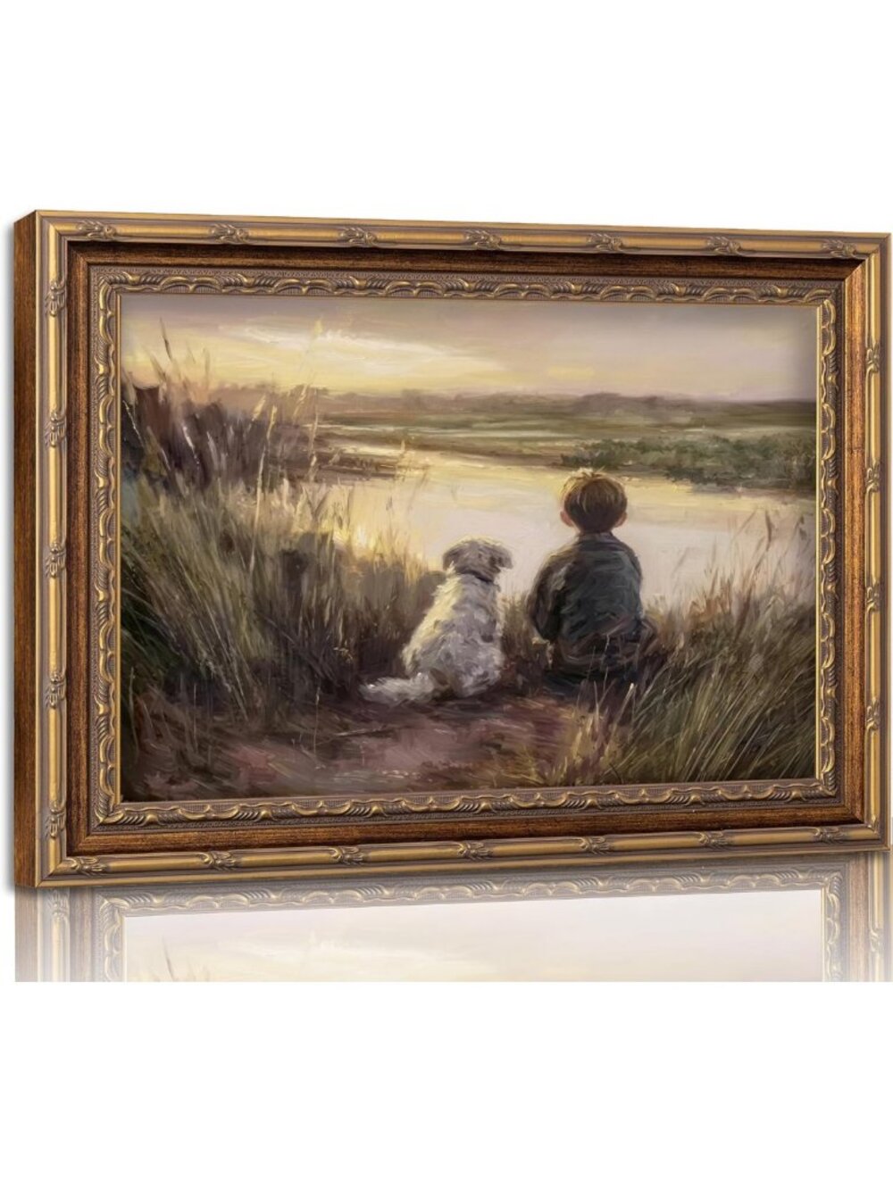 Vintage Gold Framed Fishing Wall Art - Retro Farmhouse Canvas Decor for Kids'